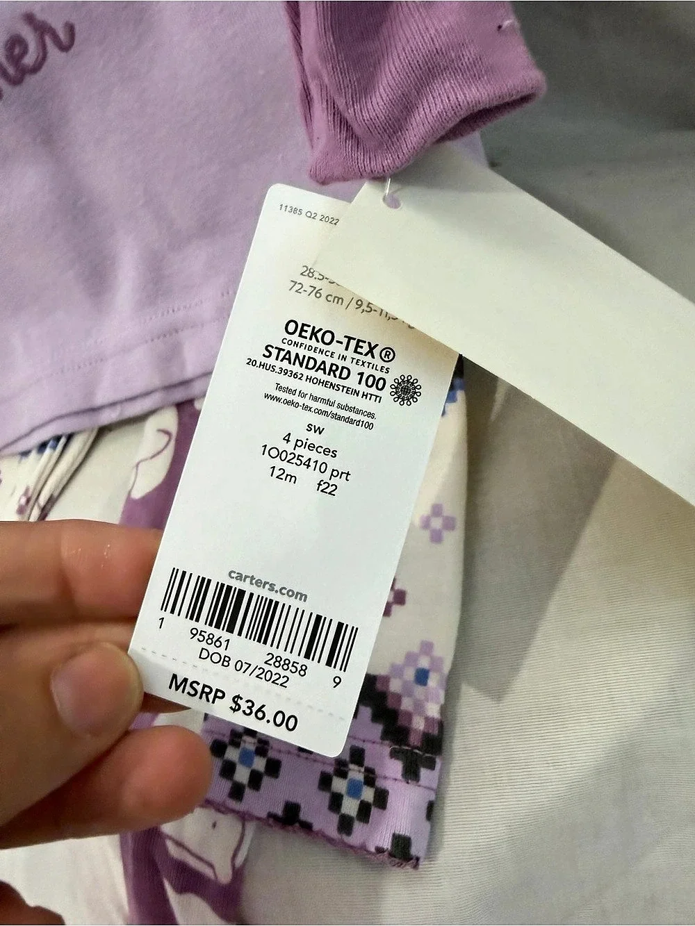 Carter's Girls Pajama Set Purple & White Size 5T NWT